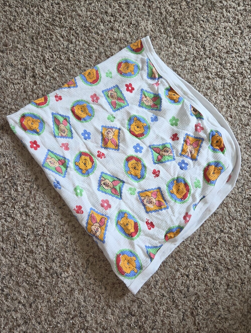 Vintage Winnie the Pooh Printed White Thermal Baby Blanket